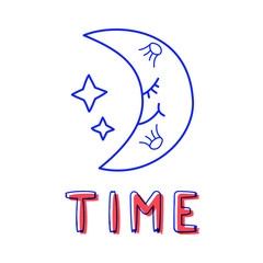 Hand draw moon icon in doodle style for your design with lettering