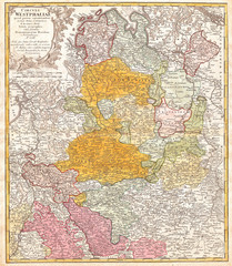 Fototapeta na wymiar 1761, Homann Heirs Map of Westphalia, Bremen, Hamburg, Cologne, Bonn, etc.