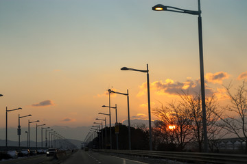 Fototapeta na wymiar Sunset on the way to Incheon international airport
