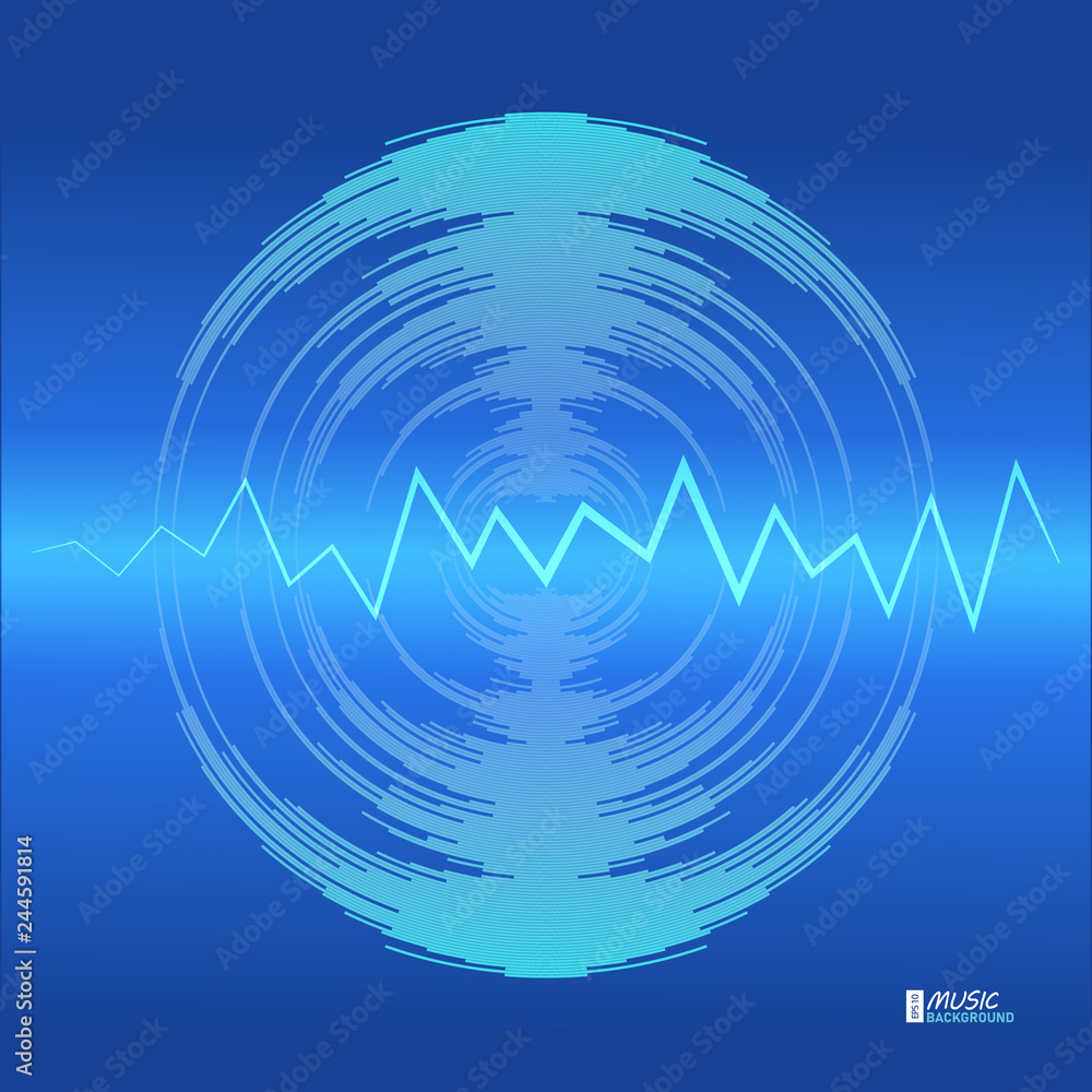 Poster abstract background with neon dynamic wave on blue