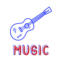 Hand draw guitar icon in doodle style for your design with lettering