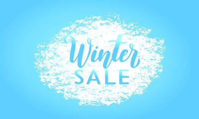 Naklejka na ściany i meble Winter SALE poster with hand written lettering text on blue white textured background for advertising and promotion. Vector illustration EPS10.