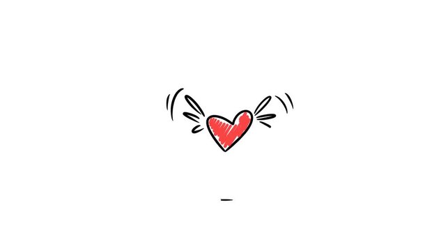Flying cartoon heart with wings. Hand drawn animation. Valentine day animation.