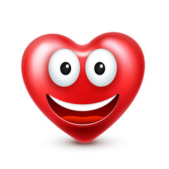 Heart smiley emoji vector for Valentines Day. Funny red face with expressions and emotions. Love symbol.