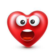 Heart smiley emoji vector for Valentines Day. Funny red face with expressions and emotions. Love symbol.
