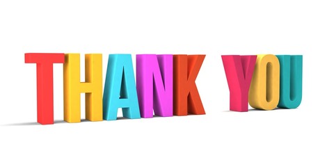 Thank you word. 3D Render illustration in white background
