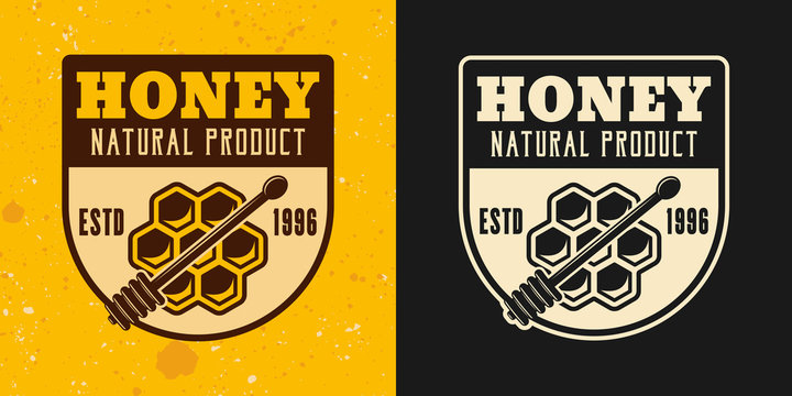 Natural honey product two colored vector emblems