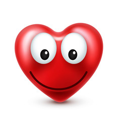 Heart smiley emoji vector for Valentines Day. Funny red face with expressions and emotions. Love symbol.