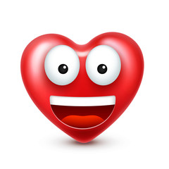 Heart smiley emoji vector for Valentines Day. Funny red face with expressions and emotions. Love symbol.