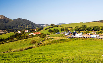 Fototapeta na wymiar Fields in Zumaia, San Sebastian, Spain on a sunny day