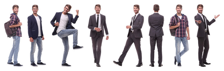 panoramic collage of self-motivated young man .isolated on white