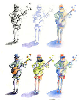 Guitarist, watercolor illustration.