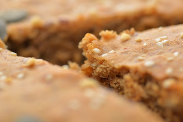 walnut pie with a cut piece at an angle of 45