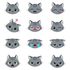 Set of cute cartoon cat emotions