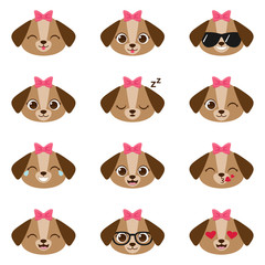 Set of happy puppy emojis