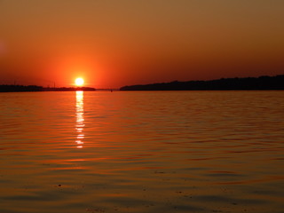 Beautiful sunset on the river Dnieper