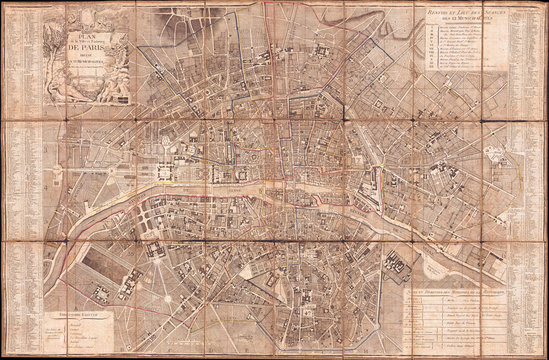 1797, Jean Map of Paris and the Faubourgs, France