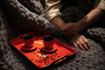 Home comfort. Merino blanket and morning coffee