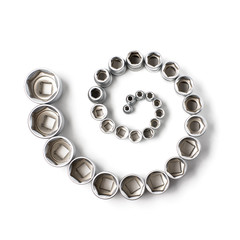 Power nut socket set arranged in spiral