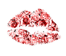 Trendy,lip filled with flowers fashion print.