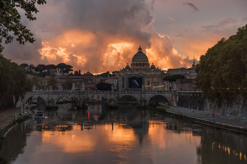Sunset at St Peters church, Vatican, Rome