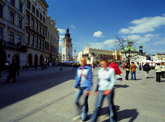 Krakow, Poland: April, 2008: Main Square, Old Town