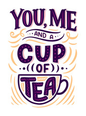 Obraz premium lettering composition with sketch for coffee shop, cafe or prints. Hand drawn vintage typography phrase, quote. Poster