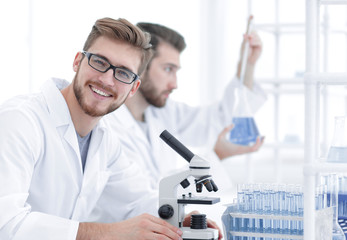 closeup. a biologist working in the laboratory