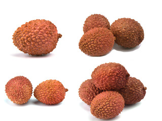 Lychee, Lat. Litchi chinensis - Chinese plum - a small sweet and sour berry, covered with a crusty peel. Isolated on white.