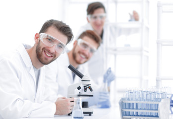 male biologist on blurred background