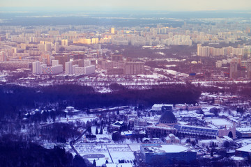 Beautiful winter photo of Moscow panorama with landmarks