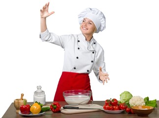 Female Chef Cooking Isolated