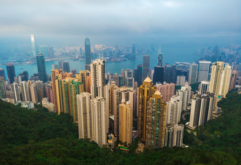 Fototapeta na wymiar Hong Kong cityscape at evening view from The Peak Victoria.