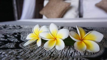Fototapeta na wymiar Balinese flowers in interior design