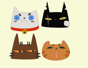 Cartoon heads of cats with different emotions in vector illustration.