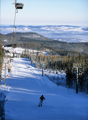 Karkonosze Mountains, Poland: February, 2011 - ski lift on Kopa Mountain, Karpacz