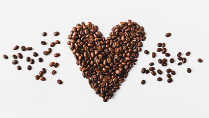 coffee beans heart on a white background