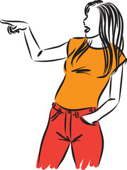 young woman pointing vector illustration