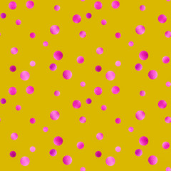 Illustrated yellow background with metallized pink circles