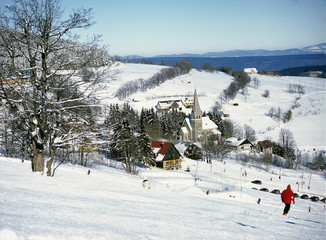 Zieleniec, Lower Silesia Region, Poland: February, 2011 - ski lift in Zieleniec