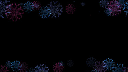 Abstract background with a variety of colorful snowflakes. Big and small.