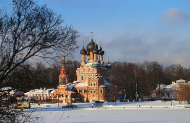 Beautiful photo of the old church in the winter park