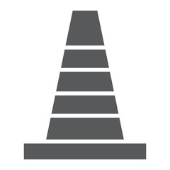Road cone glyph icon, barrier and traffic, construction cone sign, vector graphics, a solid pattern on a white background.