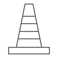 Road cone thin line icon, barrier and traffic, construction cone sign, vector graphics, a linear pattern on a white background.