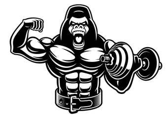 Vector illustration of a muscled gorilla with dumbbell © Harry Kasyanov