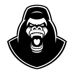 black and white emblem of a gorilla on the white background. © Harry Kasyanov