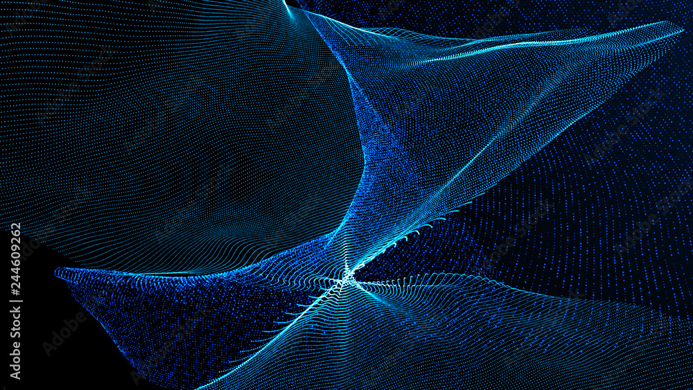 Poster clash of musical waves. interweaving of atomic particles in space. network connection structure. lar
