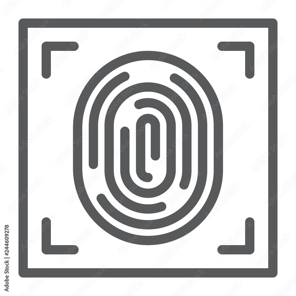 Poster fingerprint line icon, id and security, print sign, vector graphics, a linear pattern on a white bac