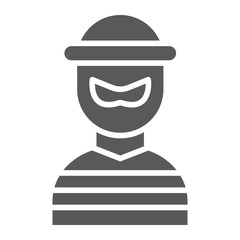 Robber glyph icon, burglar and criminal, bandit sign, vector graphics, a solid pattern on a white background.