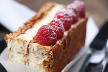 French sweet pastry with raspberries bakery